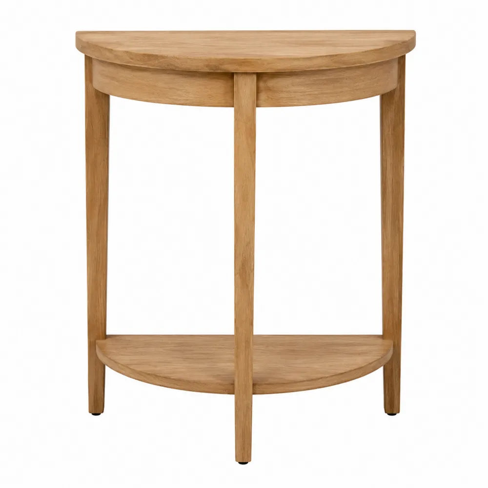 Table console demi-lune en MDF plaqué chêne clair étagère inférieure 80 x 35 x 82 cm