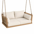 Balancelle suspendue 2 places 150 x 82 x 70 cm en bois d’acacia corde polyester brun coussins écru