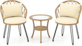Salon de jardin et ensemble lounge – en verre, avec dossier, avec coussins, 3 Pièces, en résine tressée