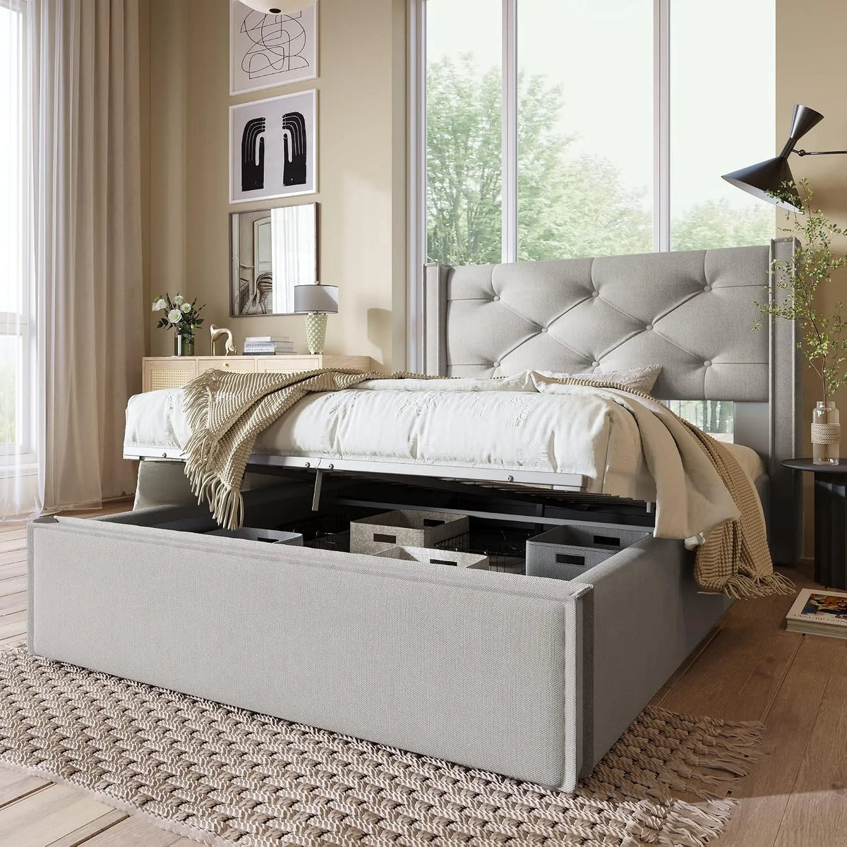 Merax Lit Simple Rembourré 90x200cm: pour enfant, en métal, en coton, avec rangement, 90 × 200cm, gris, avec tiroirs