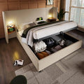 Lit Coffre 180x200cm avec Table de Nuit — avec rangement, avec port USB, 180 × 200cm, beige, revêtement en tissu
