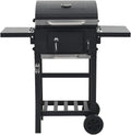 Gril à charbon avec étagère en acier et tables pliables - Thermomètre intégré - Noir - 97 x 57 x 99 cm