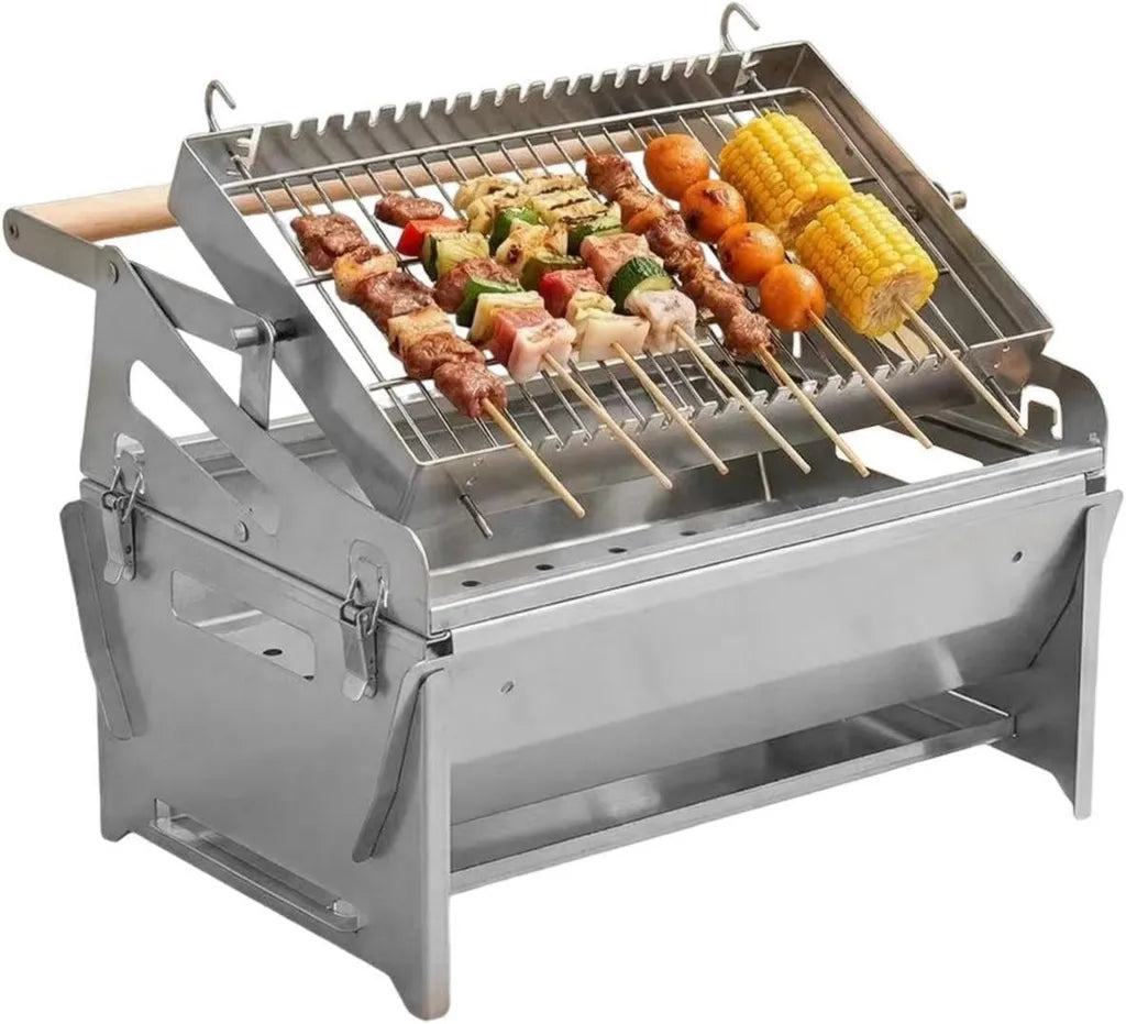 Grill Rotatif 360° en Acier Inoxydable pour Camping et Pique-Nique