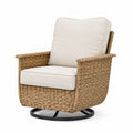 Fauteuil pivotant de jardin 78 x 85 x 90 cm en résine tressée beige coussins écru base acier noir