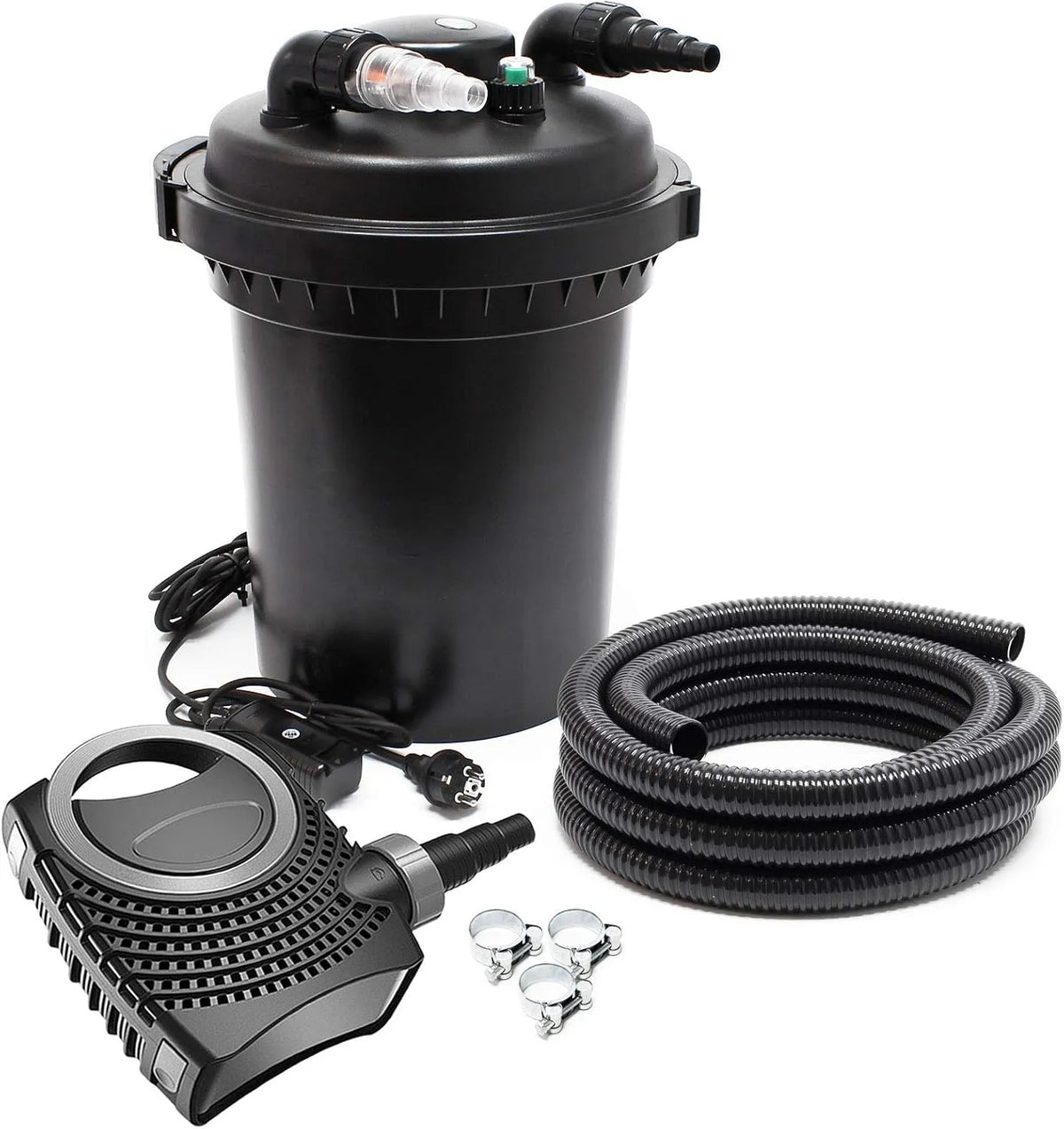 SunSun Kit complet, NEO8000 SuperEco pompe 8000l/h 70W, 10m Tuyau 38 mm, CPF-380 Filtre de bassin à pression jusqu'à 12000 L avec 11 Watt lampe uv