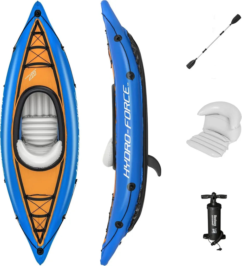 Kayak Gonflable Bestway Hydro Force 1 Place avec Pompe et Pagaie - Bleu Orange Noir