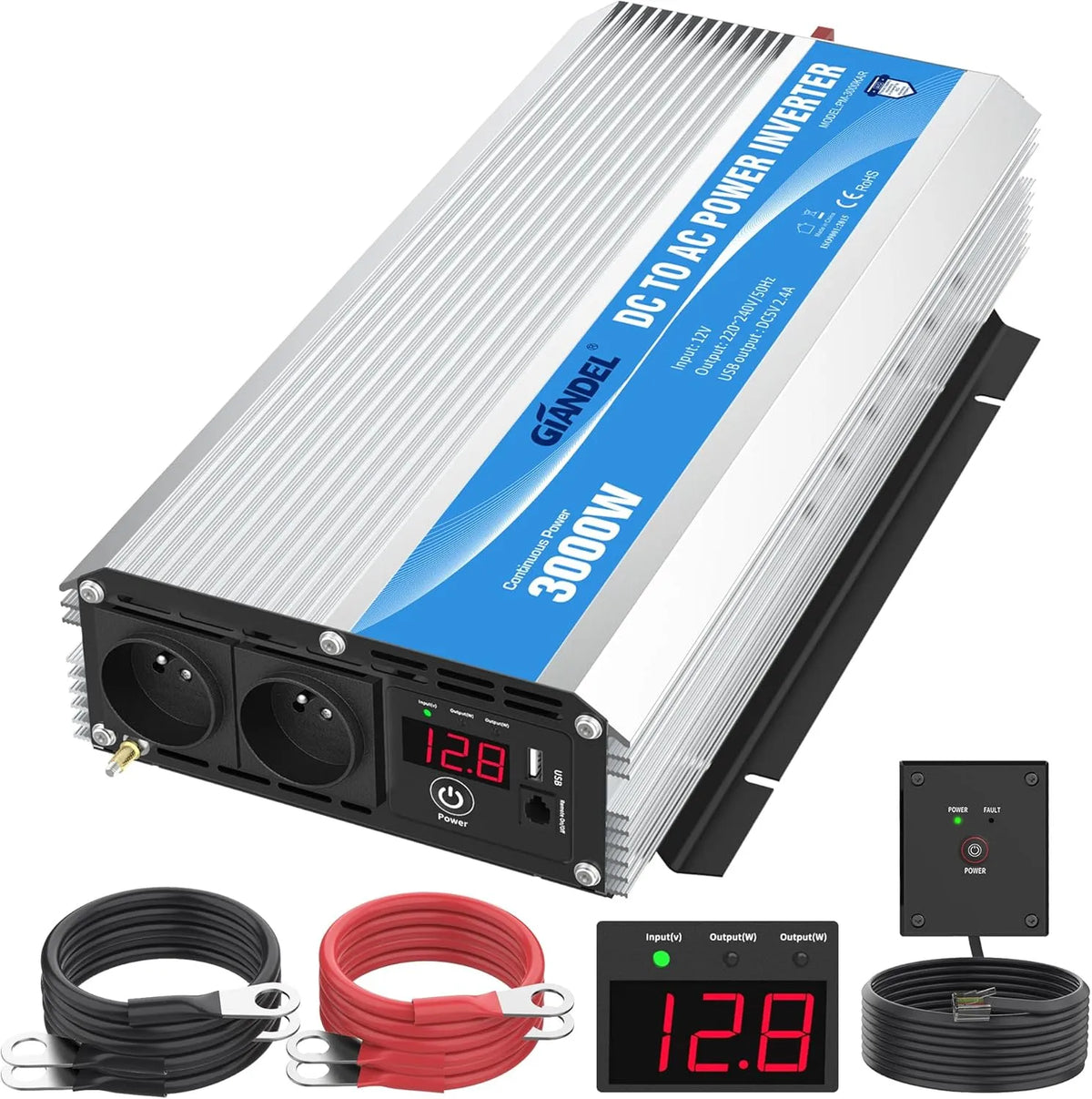 RV, Camion, GIANDEL Convertisseur 12V 220V 3000W Onduleur à Onde Modifiée Transformateur Compatible Lithium-Batterie pour La Maison