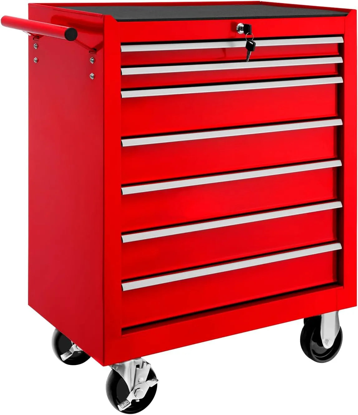 tectake Servante d'atelier et chariot à outils: avec rangement, avec tiroirs, verrouillable, usage professionnel, 7 Tiroirs, rouge