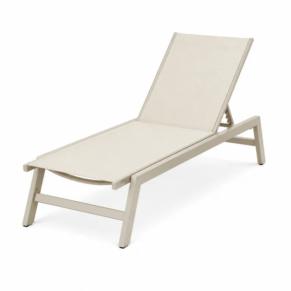 Bain de soleil de jardin inclinable 198 x 65 x 92 cm en aluminium beige textilène écru