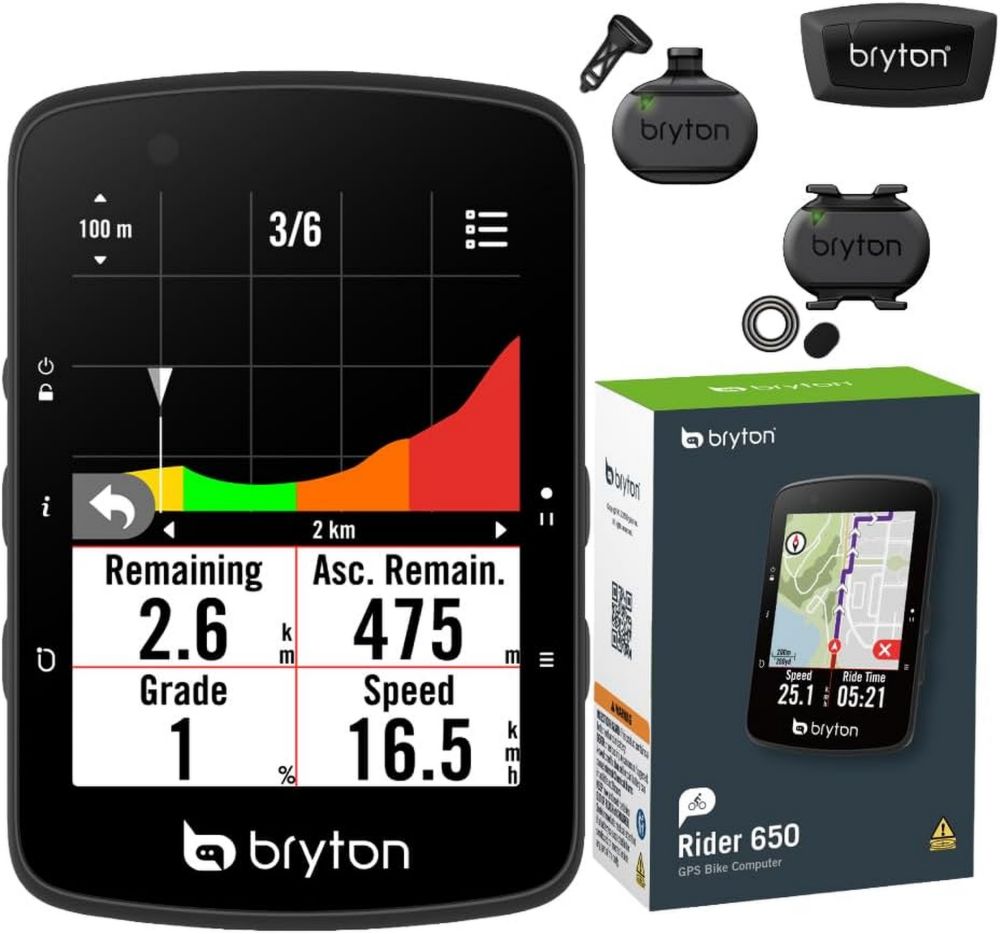 Bryton - Compteur GPS Rider 650T avec capteur double et moniteur de fréquence cardiaque