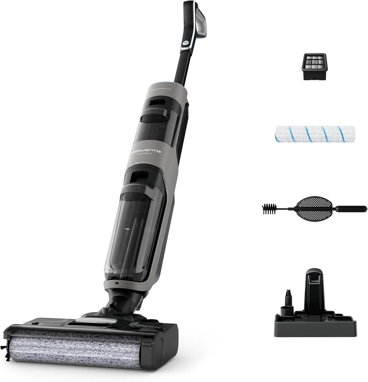 Rowenta X-Clean GZ5036WO Aspirateur balai, sans fil, autonettoyante, pour l'entretien automobile, gris