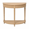 Table console demi-lune 2 niveaux en MDF plaqué chêne clair avec façade rainurée 90 x 38 x 85 cm