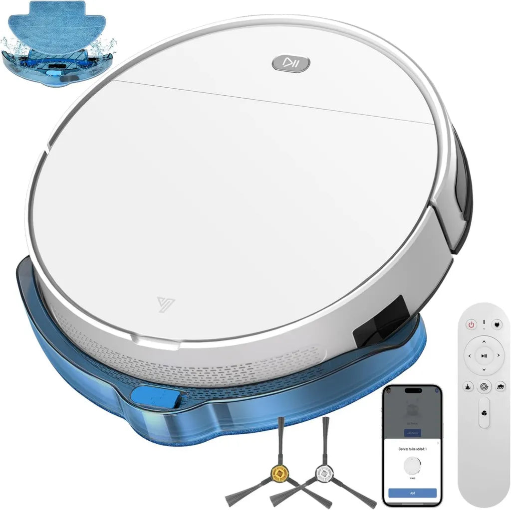 Aspirateur Robot Laveur 2 en 1 5500Pa, Connectivité WiFi/Alexa, Nettoyage Intégré, Auto-Charge, Efficace pour Poils d'Animaux et Poussière