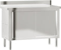 Table de Cuisine en Acier Inoxydable avec Portes Coulissantes et Pieds Réglables