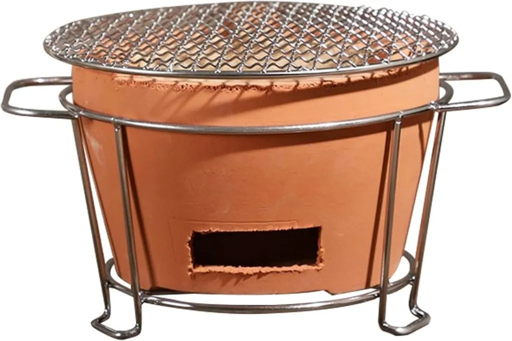 Poêle à charbon en argile rouge avec grille, Chauffage céramique multi-usage pour maison et camping, Accessoires cuisine (29 cm)