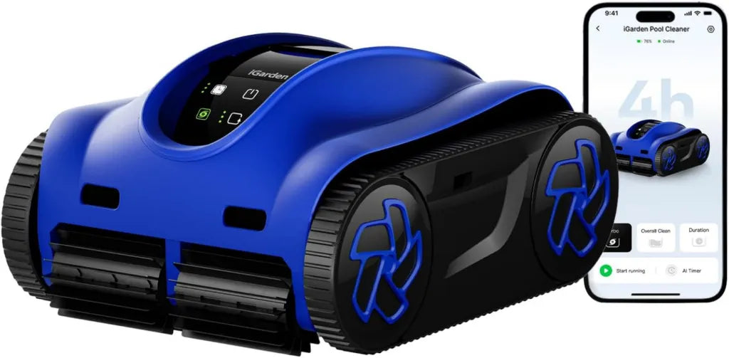 Robot nettoyeur de piscine iGarden sans fil avec navigation intelligente, autonomie jusqu'à 6 heures