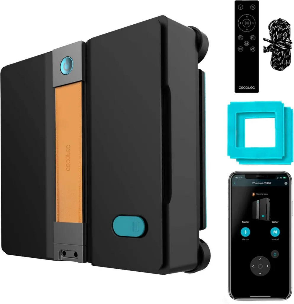 Robot nettoyeur de vitres Cecotec avec application et télécommande, Conga Windroid W50, 6300Pa, design carré