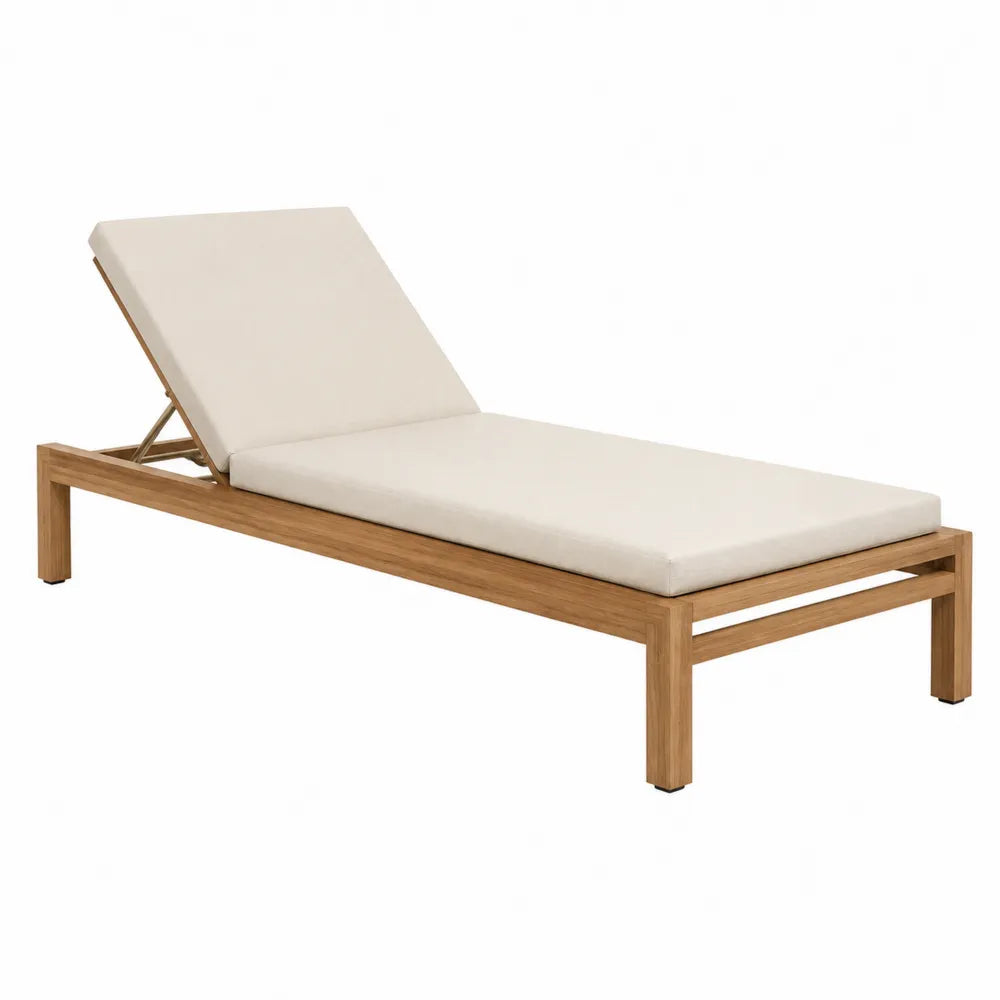 Bain de soleil de jardin inclinable 200 x 75 x 86 cm en bois d’acacia massif coussin polyester écru