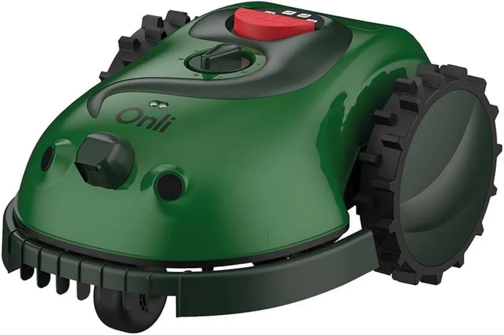 Robot Tondeuse avec Caméra ONLI ON1008V, Hauteur de Coupe Réglable 2-6 cm, Largeur 16 cm, Gestion des Pentes 30%, Vert