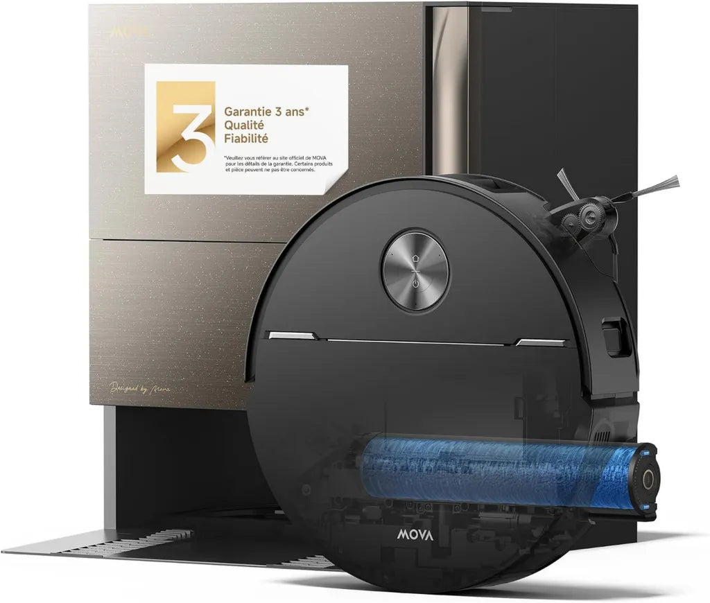 Aspirateur Robot Mova Z70 Ultra, Puissance 36000 Pa, Design Anti-Enchevêtrement, Brosse Flexible, Nettoyage Haute Température 100°C
