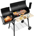 Gril à Charbon avec Thermomètre et Roulettes, Barbecue Extérieur avec Table et Étagère, Idéal pour Jardin et Camping