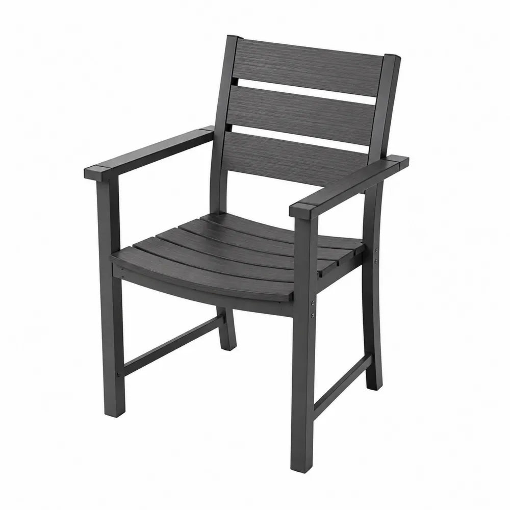 Chaise de jardin avec accoudoirs en WPC et acier peint noir 58 x 60 x 86 cm
