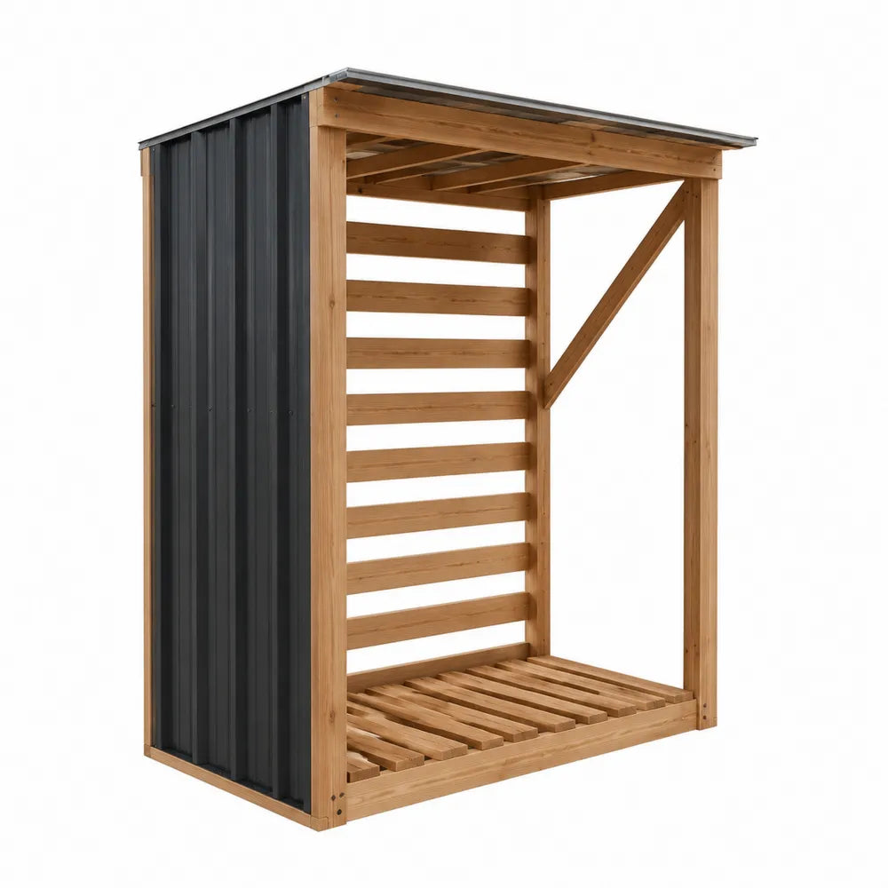 Abri de rangement extérieur 120 cm x 65 cm x 180 cm en pin massif et acier galvanisé avec toit incliné marron naturel anthracite