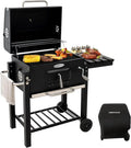 Grill à Charbon avec Couvercle et Table Latérale Pliante, Surface de Cuisson 56x42,5 cm, Bac Réglable, Housse de Protection