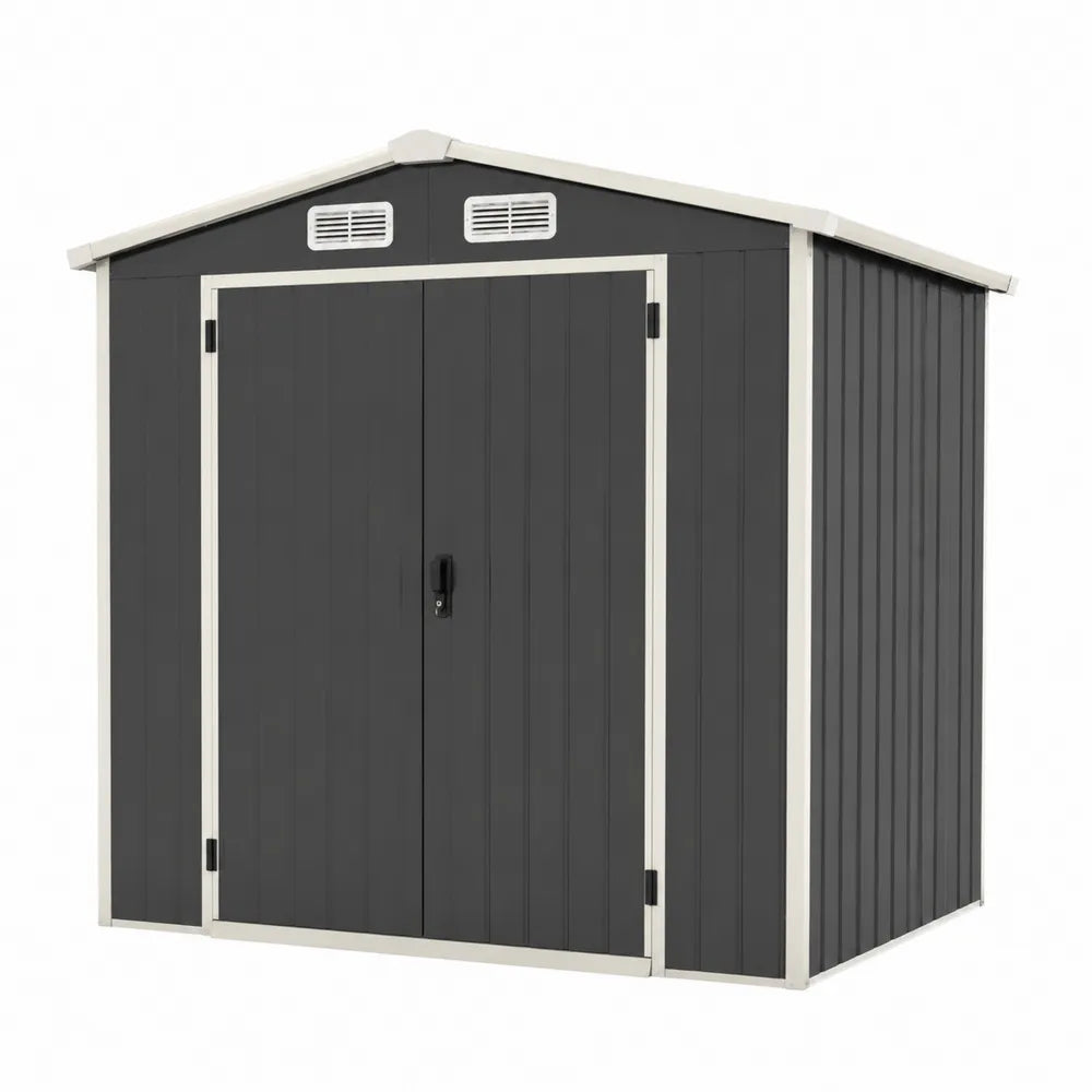 Abri de jardin en acier galvanisé double porte 277 cm x 191 cm x 192 cm avec toit à deux pentes anthracite et ivoire ventilation intégrée