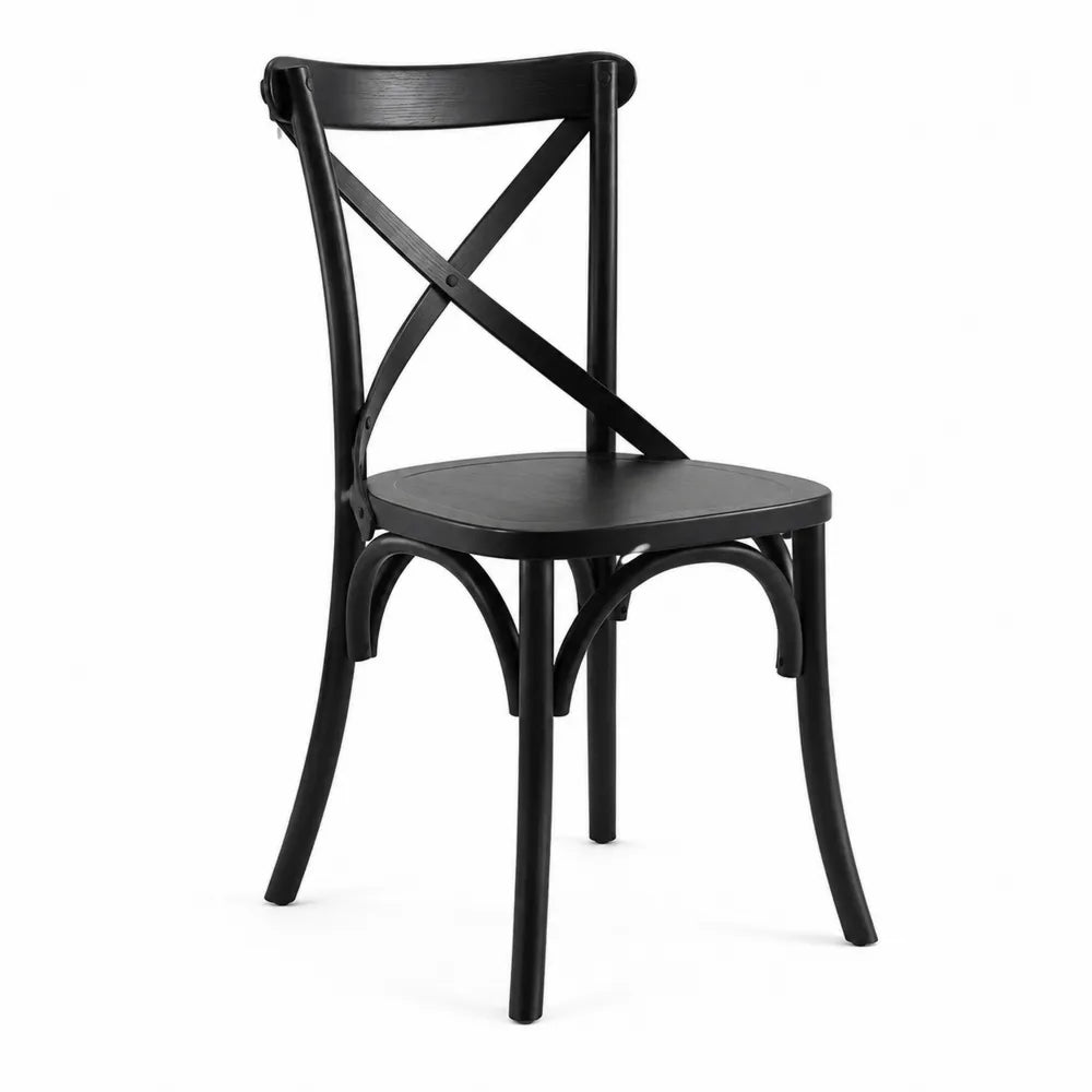 Chaise de salle à manger en hêtre massif et contreplaqué dossier croisé noir 45 x 52 x 89 cm