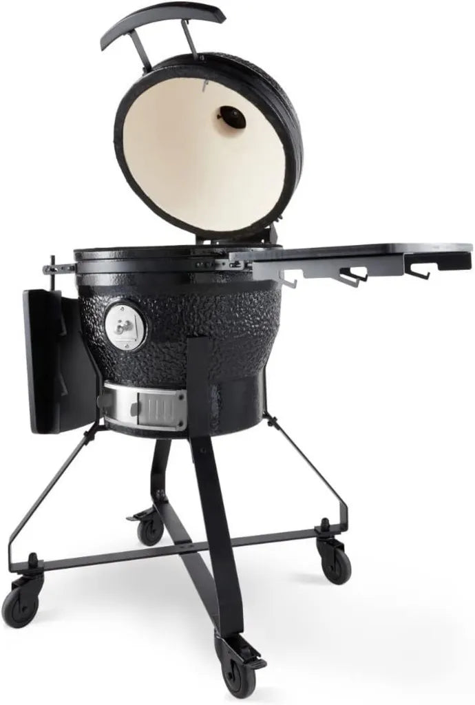Barbecue Kamado en Céramique 18' - Gril à Charbon Multifonctions - Fumoir, Cuiseur, Vapeur - Modèle Œuf Noir Haute Performance