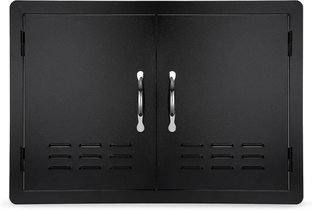 Portes extérieures encastrées en acier inoxydable pour barbecue - 76 x 53 cm - Pour îlot et armoire de cuisine extérieure - Noir