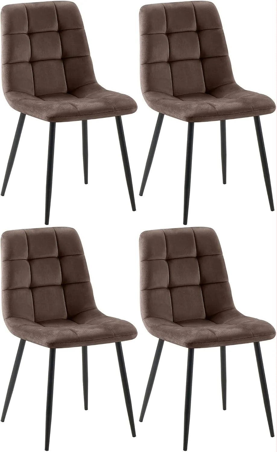Chaise – Lot de 4, marron, revêtement en velours
