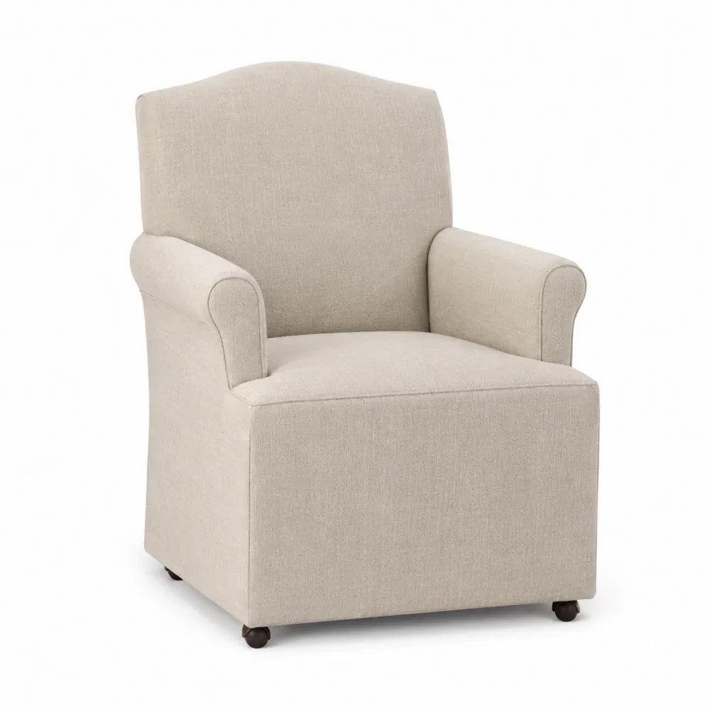 Fauteuil de salle à manger rembourré avec accoudoirs 68 x 72 x 94 cm polyester beige structure pin contreplaqué avec roulettes basses