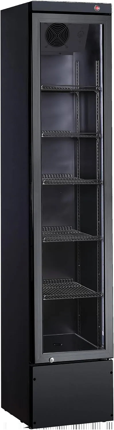 Réfrigérateur, 166 L, 47, 5 x 39 x 188 cm, classe énergétique E, METRO GSC2133B-NC, éclairage LED, verre, noir, 5 Étagères Réglables, Porte Vitrée