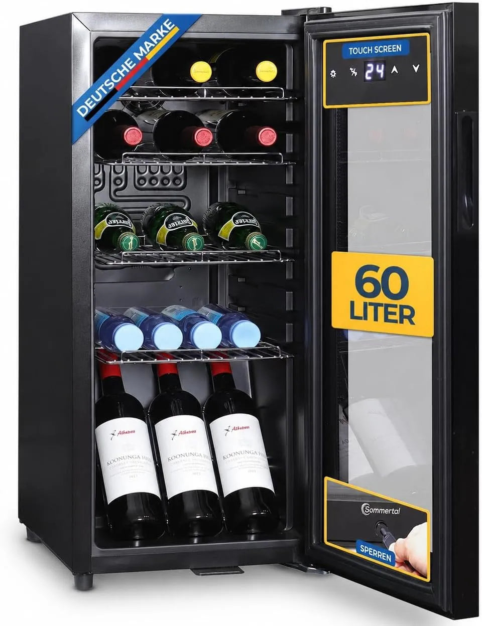 Réfrigérateur, 60 L, Sommertal GK60, tactile, silencieux, noir, Réfrigérateur silencieux pour boissons avec LED