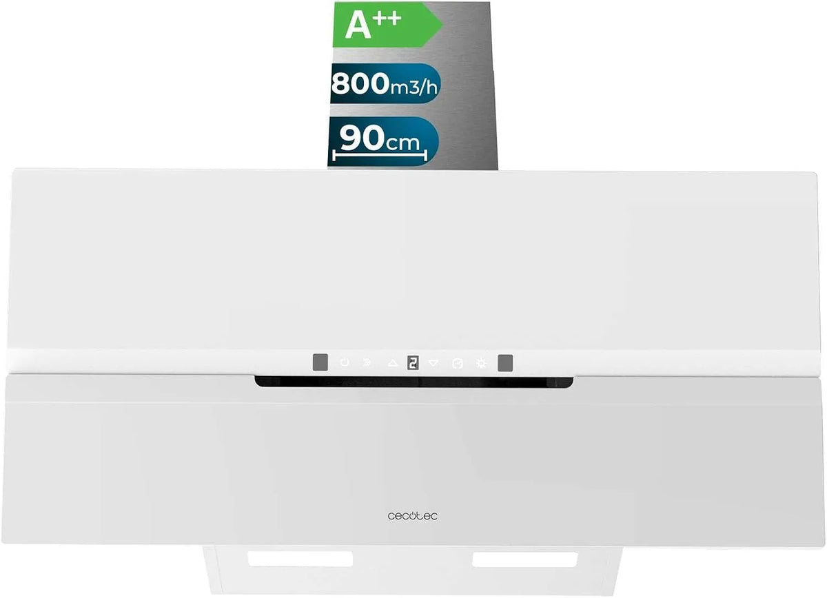 Cecotec Bolero Flux Dt 800M3, H Hotte aspirante, 90cm, 210 W, 800 m3/h, hotte de cuisine, inclinée, blanc, Moteur 210W, Ouverture Automatique