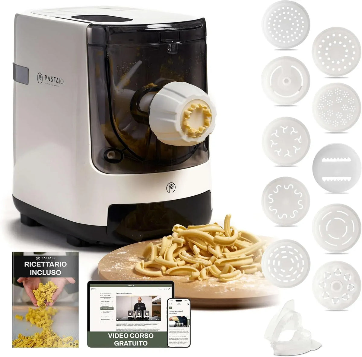 Machine à pâtes, classe énergétique E, machine à nouilles, PASTAIO, jusqu'à 15 types de pâtes différentes, jusqu'à 800g de pâtes