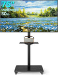 Meuble TV, 75 pouces, 600 × 400 mm, roulettes de déplacement, noir, Jusqu'à 50 kg, Support TV Mobile avec Roulettes, Pivotant et Inclinable
