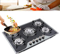 Cuisinière avec four, 5 foyers, encastrable, plaque de cuisson à gaz GPL/NG, plaque de cuisson à gaz avec verre trempé de 8 mm et cadre en émail