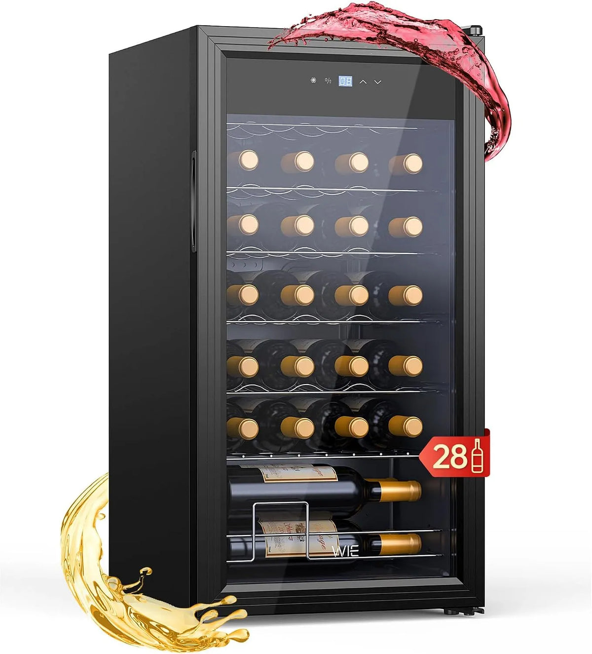 Cave à vin électrique, 28 bouteilles, 5 à 18 °C, encastrable, extérieur, Bar Intérieur, Protection UV, Réfrigérateur à Vin en Verre, Frigo Vin