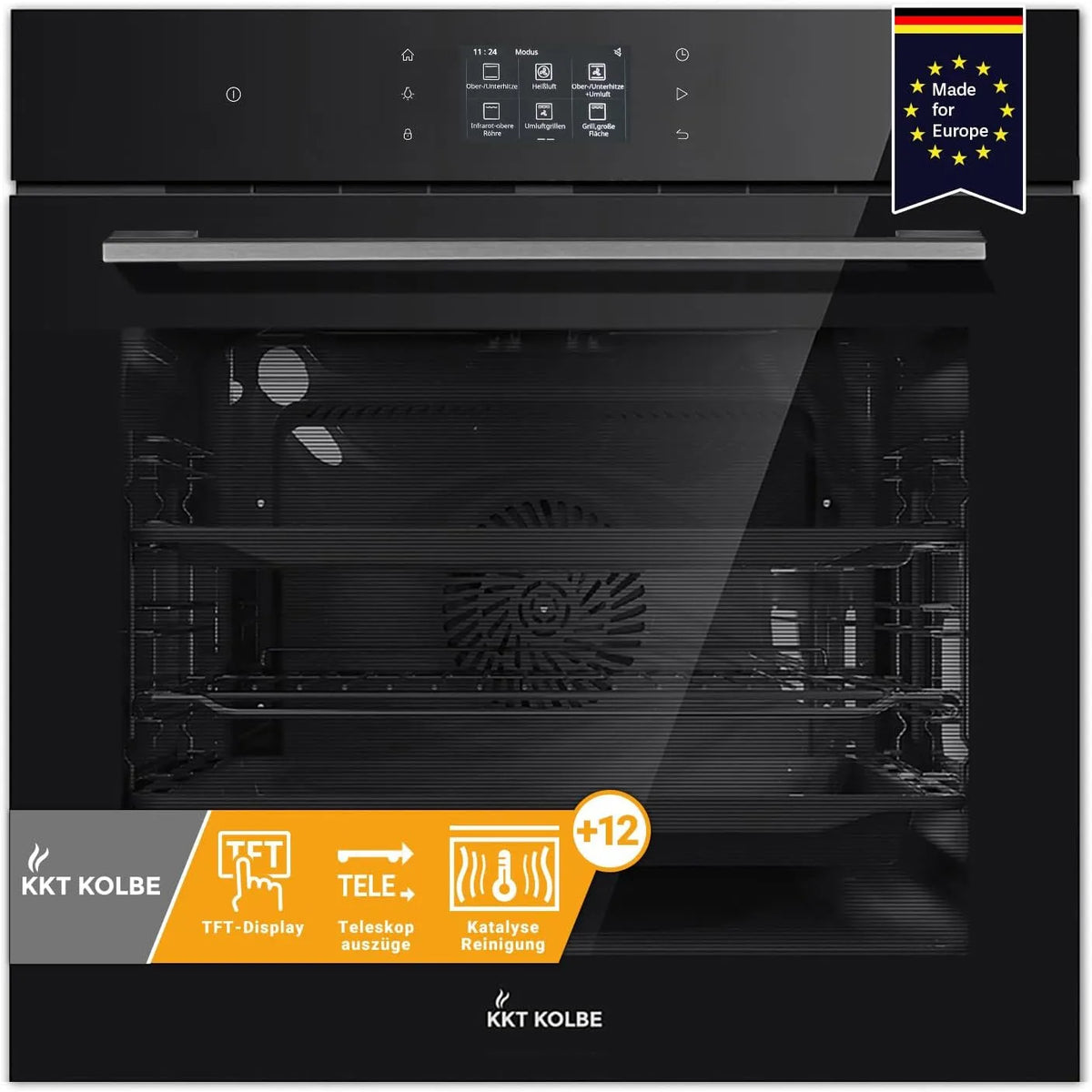 Four électrique à pizza, 60 cm, 72 L, encastrable, tactile, minuteur, Fonction pizza barbecue chaleur tournante, 2 kW, Vitrage de protection thermique