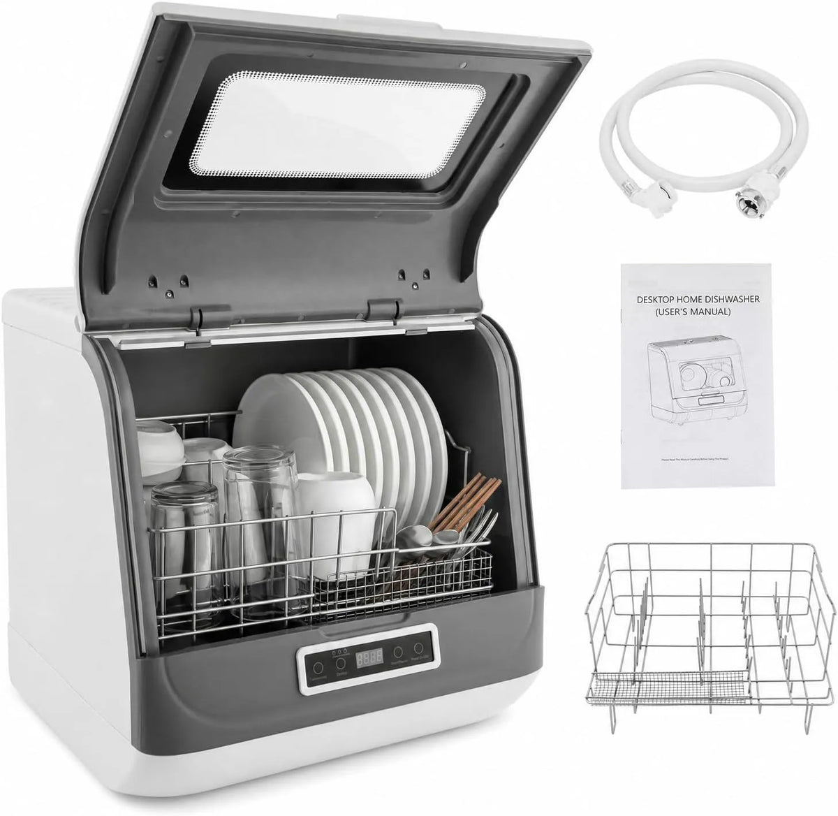 Lave-vaisselle, 5 L, portable, séchage à haute température, intelligent, pas d'installation nécessaire, équipé de tuyaux d'alimentation et