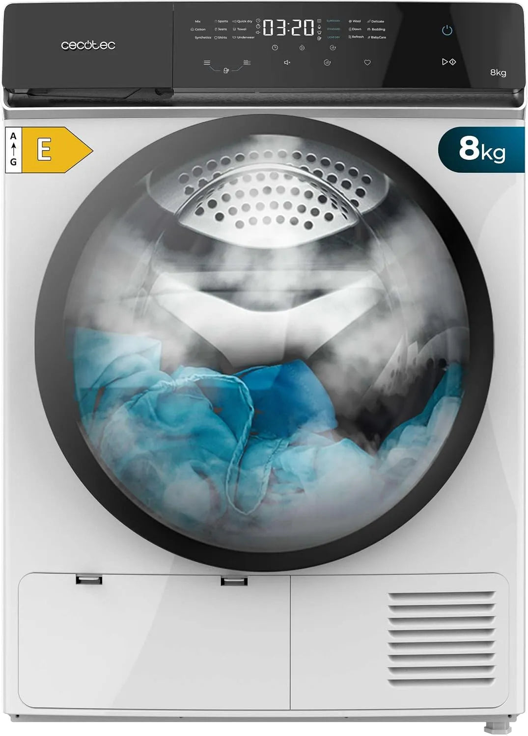 Cecotec Bolero DressCode Dry Sèche-linge, 15 programmes, 8 kg, classe énergétique A, tactile, blanc, Full Touch, Basse Consommation, Séchage Auto