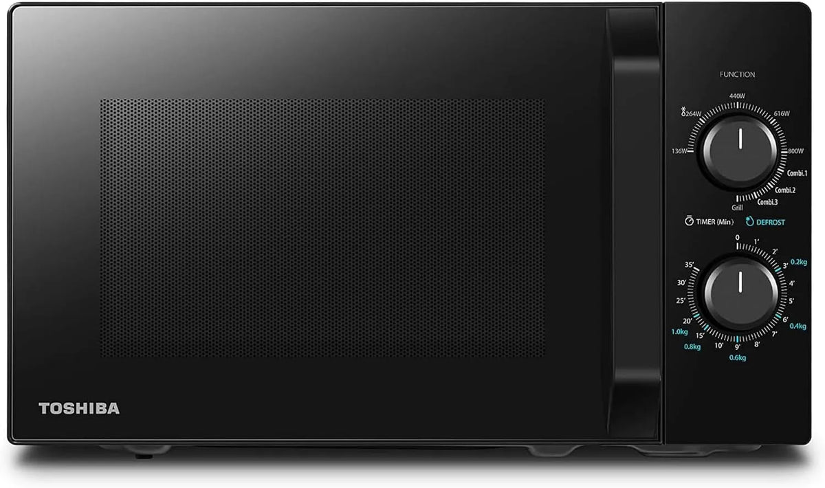 Toshiba MW2-MG20P W, 1000W Micro-ondes, 20 L, 700/1000 W, gril, four micro-ondes, noir, 9 Niveaux de Puissance, Ampoule LED, Dégivrage facile