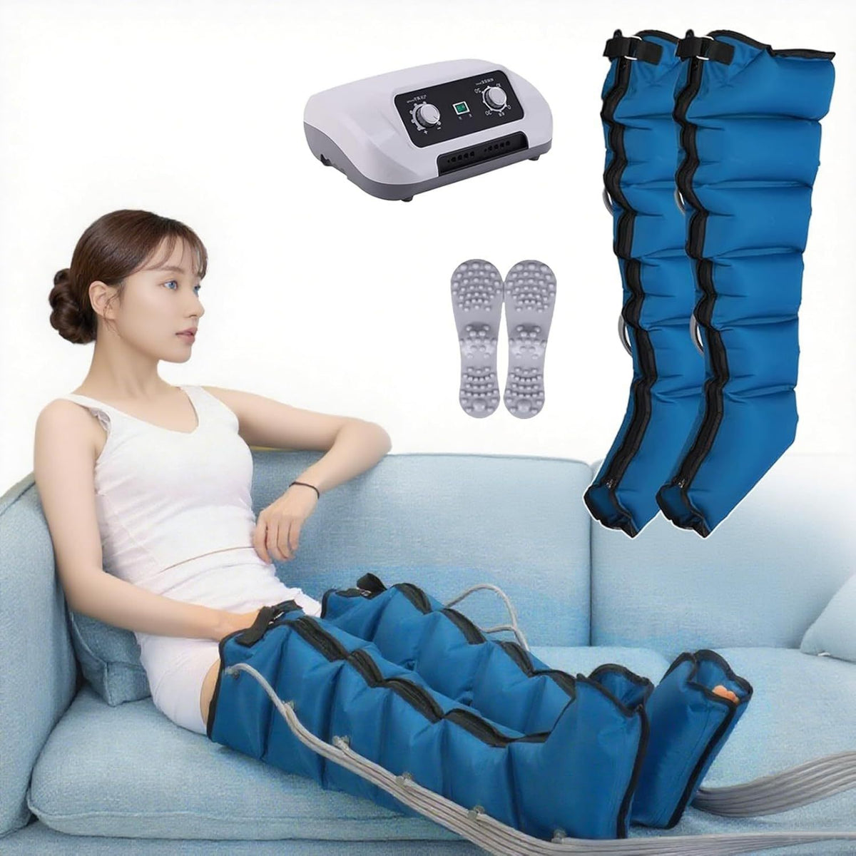 Bottes de pressothérapie – massage par compression d'air, 6 Chambre, bleu
