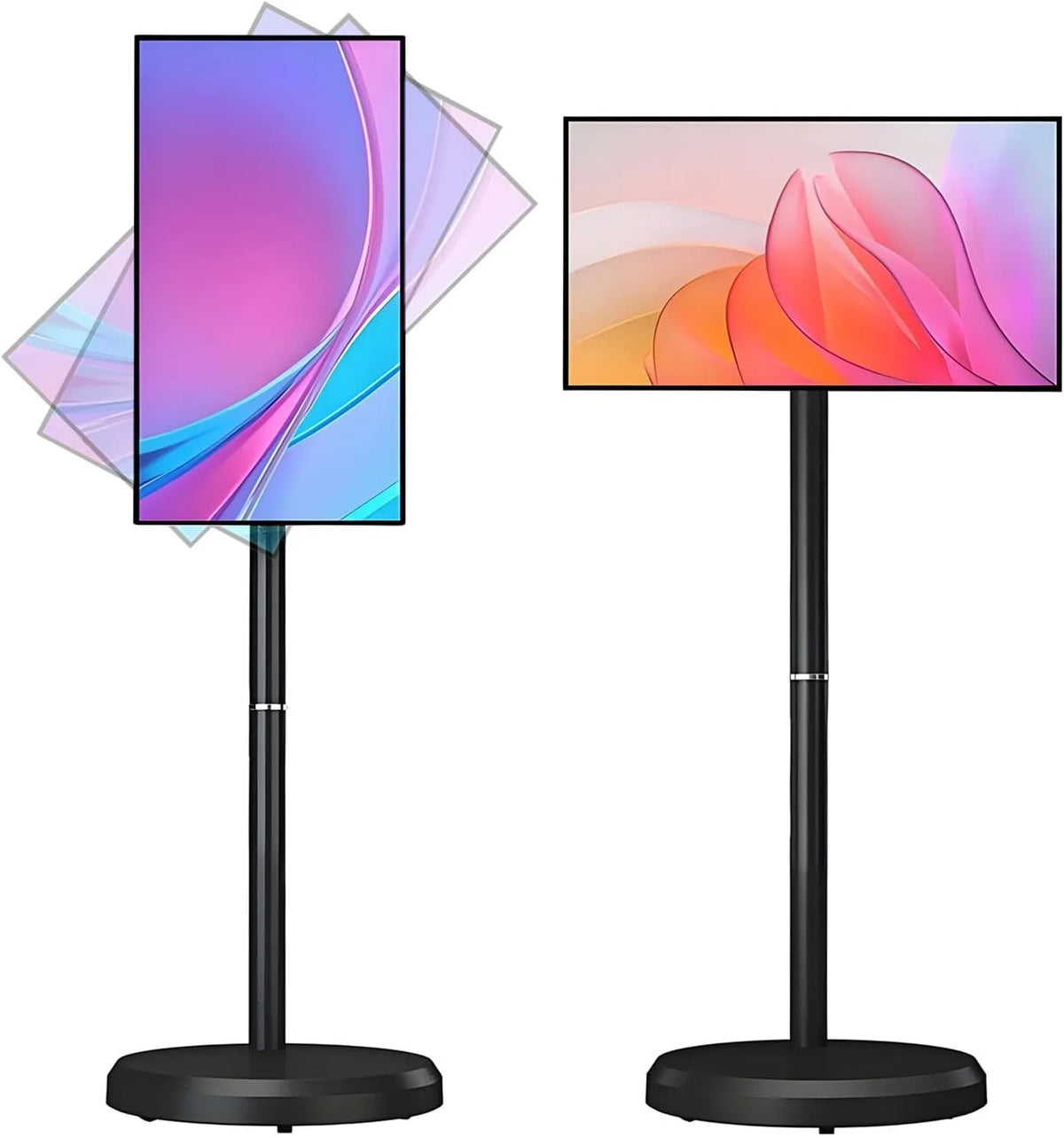 Meuble TV 1080p 4+64Go, 21, 5 pouces, portable, roulettes de déplacement, tactile, Android OS, noir, 6000mah Intégré, Android 14, Moniteur Roulant